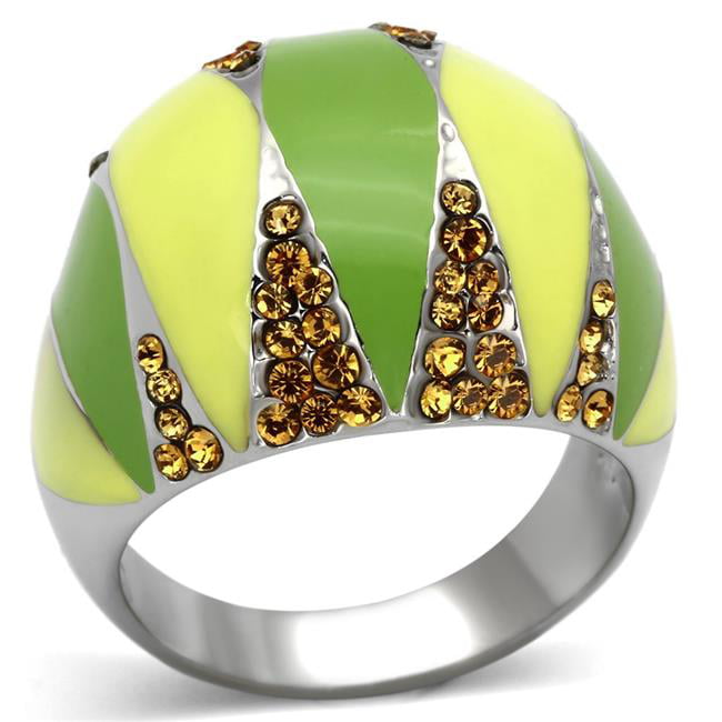 TK831-5 High Polished No Plating Stainless Steel Ring with Top Grade Crystal, Topaz - Size 5