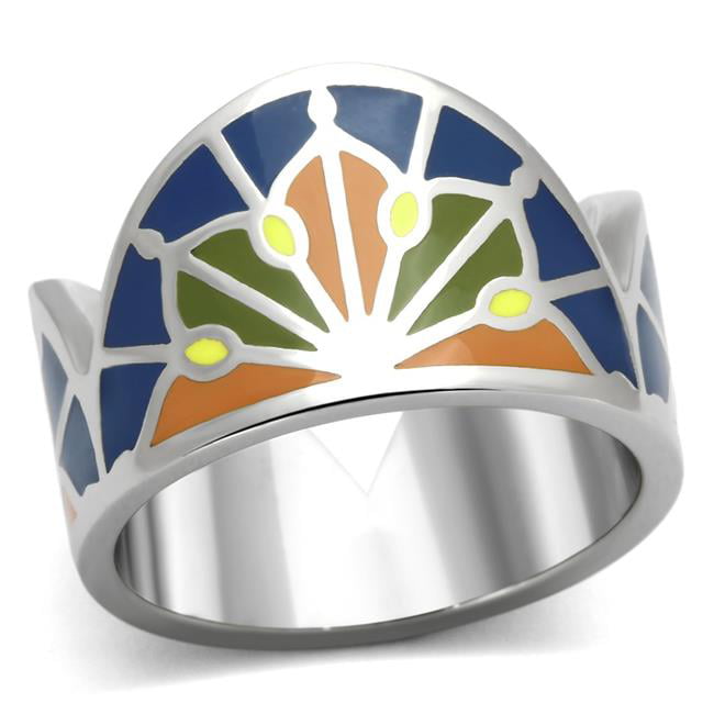 High Polished No Plating Stainless Steel Ring with Epoxy, Multi Color - Size 6