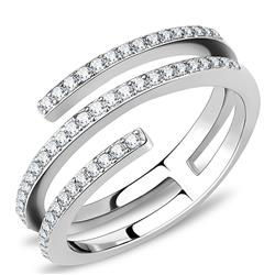 Women High Polished Stainless Steel Ring with AAA Grade CZ in Clear - Size 10
