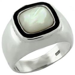 Picture of Alamode LOAS1083-9 High-Polished 925 Sterling Silver Ring with Synthetic Jade&#44; White - Size 9