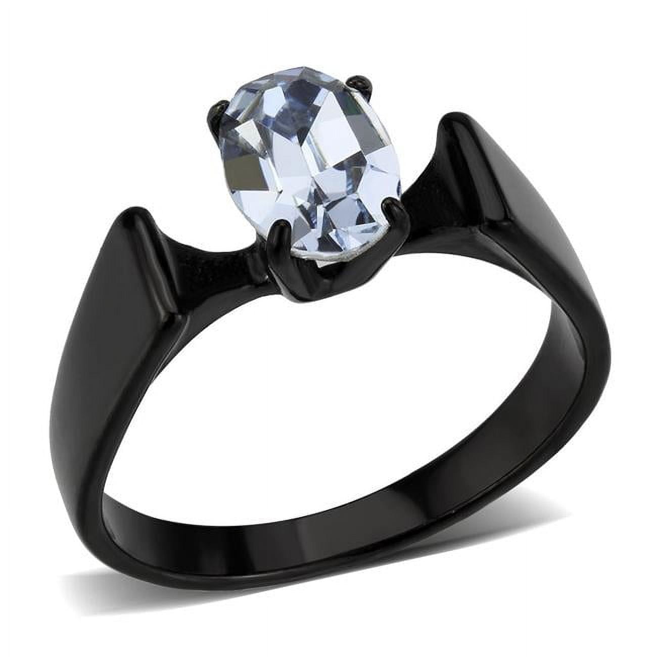 IP Black Stainless Steel Ring with Top Grade Crystal, Aquamarine - Size 9