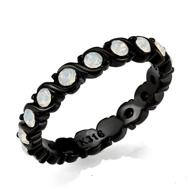 IP Black Stainless Steel Ring with Top Grade Crystal, White - Size 7