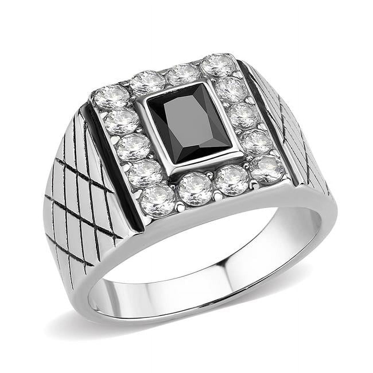 High Polished No Plating Stainless Steel Ring with AAA Grade CZ, Jet - Size 9