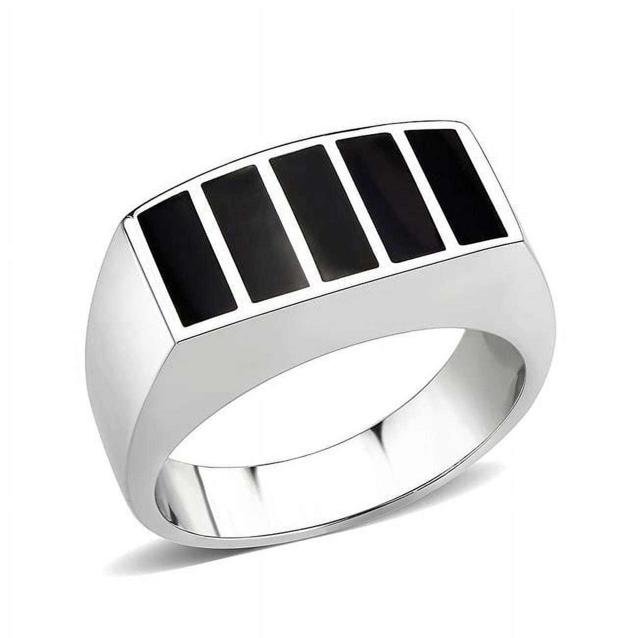 High Polished No Plating Stainless Steel Ring with Epoxy, Jet - Size 10