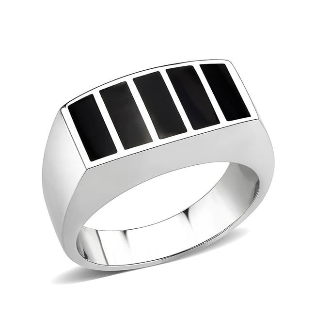 High Polished No Plating Stainless Steel Ring with Epoxy, Jet - Size 12
