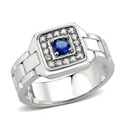 TK3771-8 High Polished No Plating Stainless Steel Ring with Synthetic Stone, Montana Blue - Size 8
