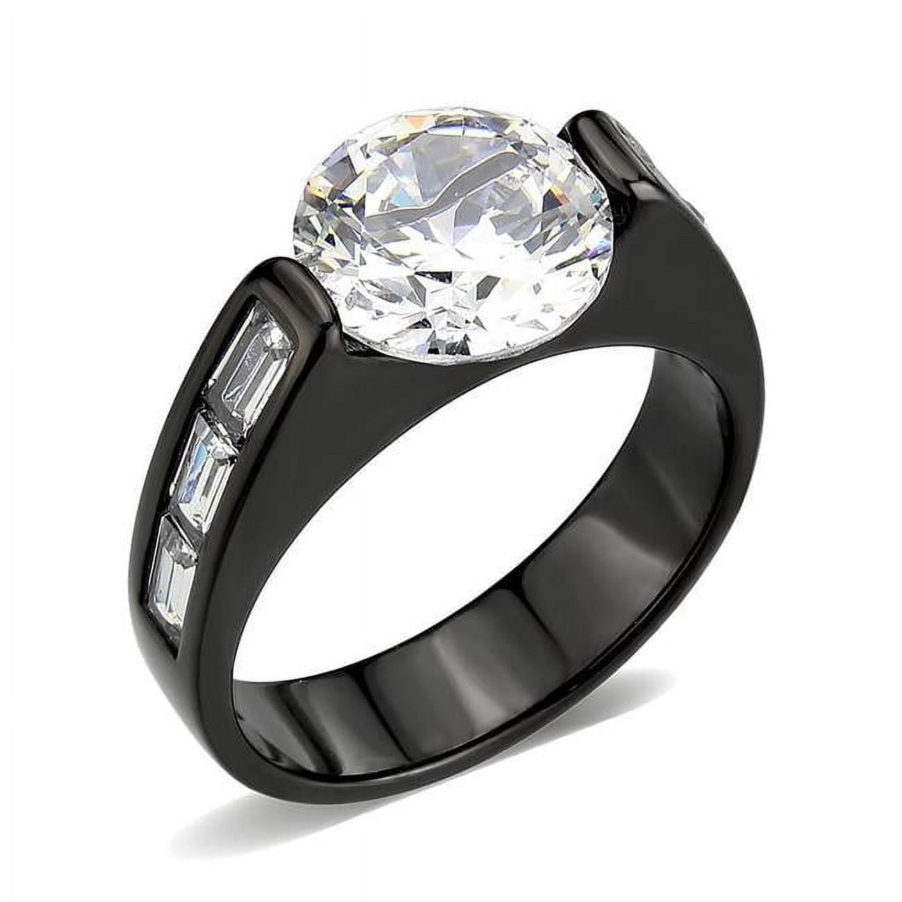 IP Black Ion Plating Stainless Steel Ring with AAA Grade CZ, Clear - Size 10