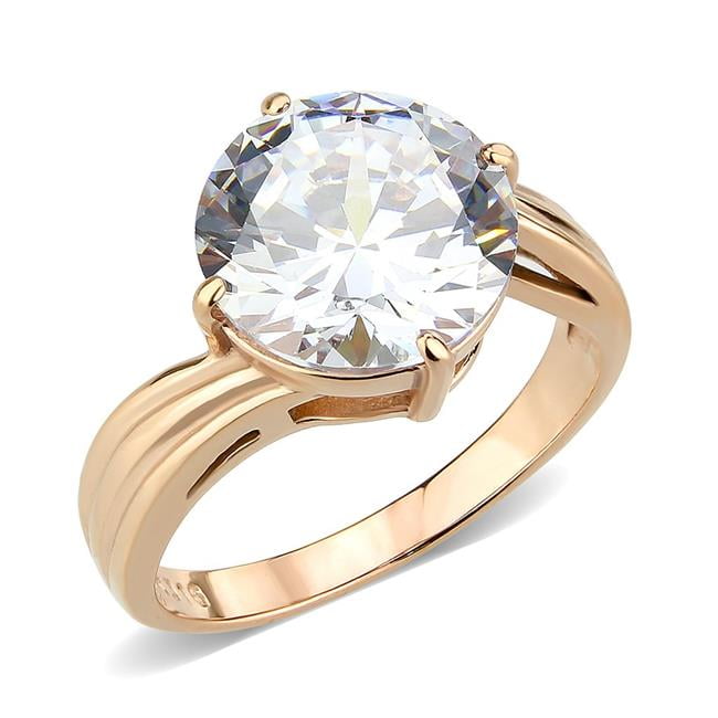 IP Rose Gold Ion Plating Stainless Steel Ring with AAA Grade CZ, Clear - Size 10