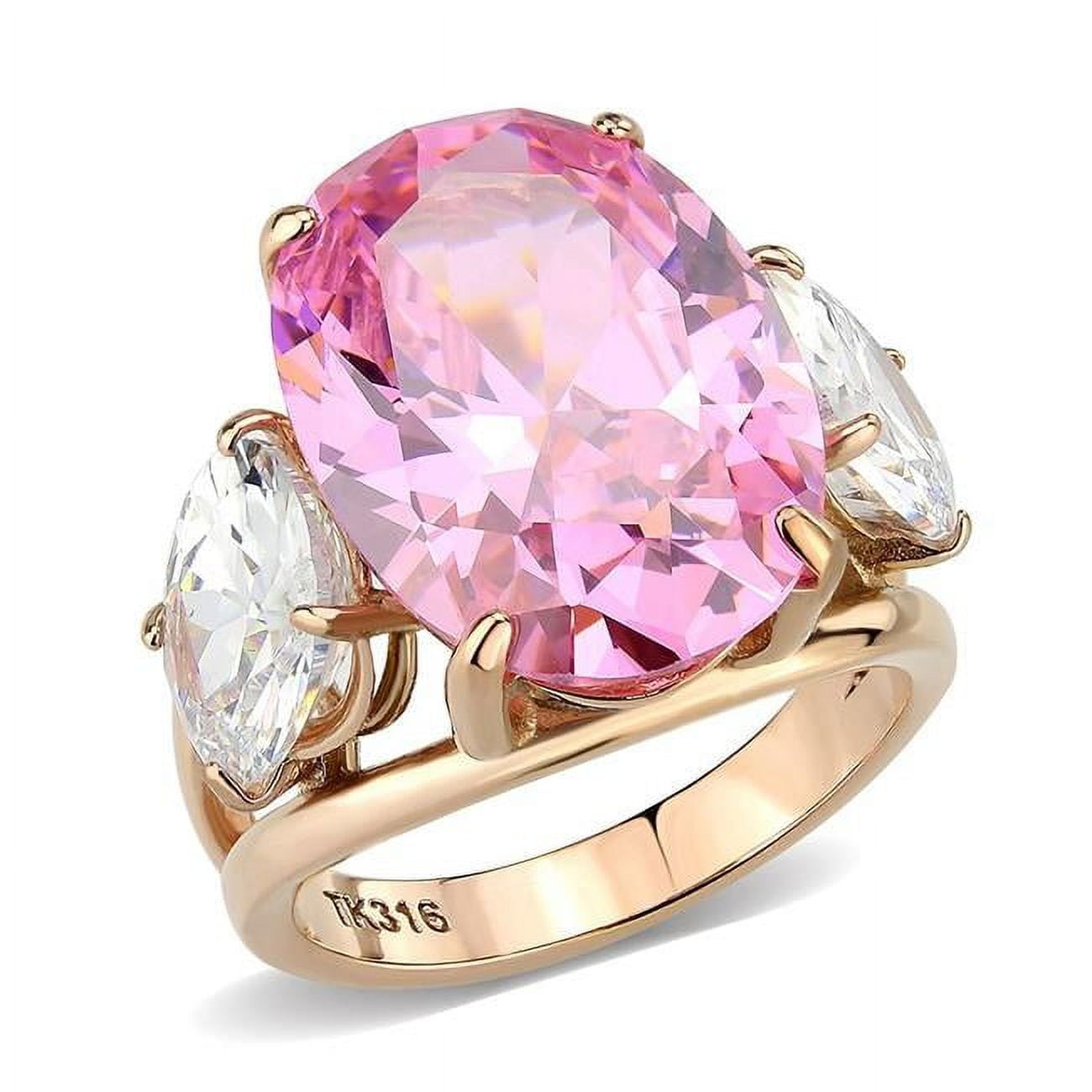 TK3789-6 IP Rose Gold Ion Plating Stainless Steel Ring with AAA Grade CZ, Rose - Size 6