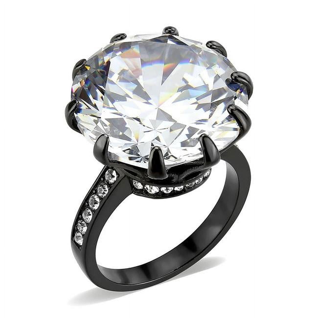 IP Black Ion Plating Stainless Steel Ring with AAA Grade CZ, Clear - Size 8
