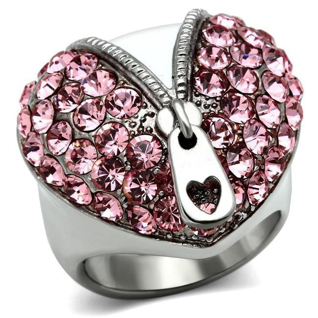 High Polished No Plating Stainless Steel Ring with Top Grade Crystal, Rose - Size 6