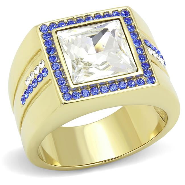 Men IP Gold Stainless Steel Ring with Top Grade Crystal in Clear - Size 10