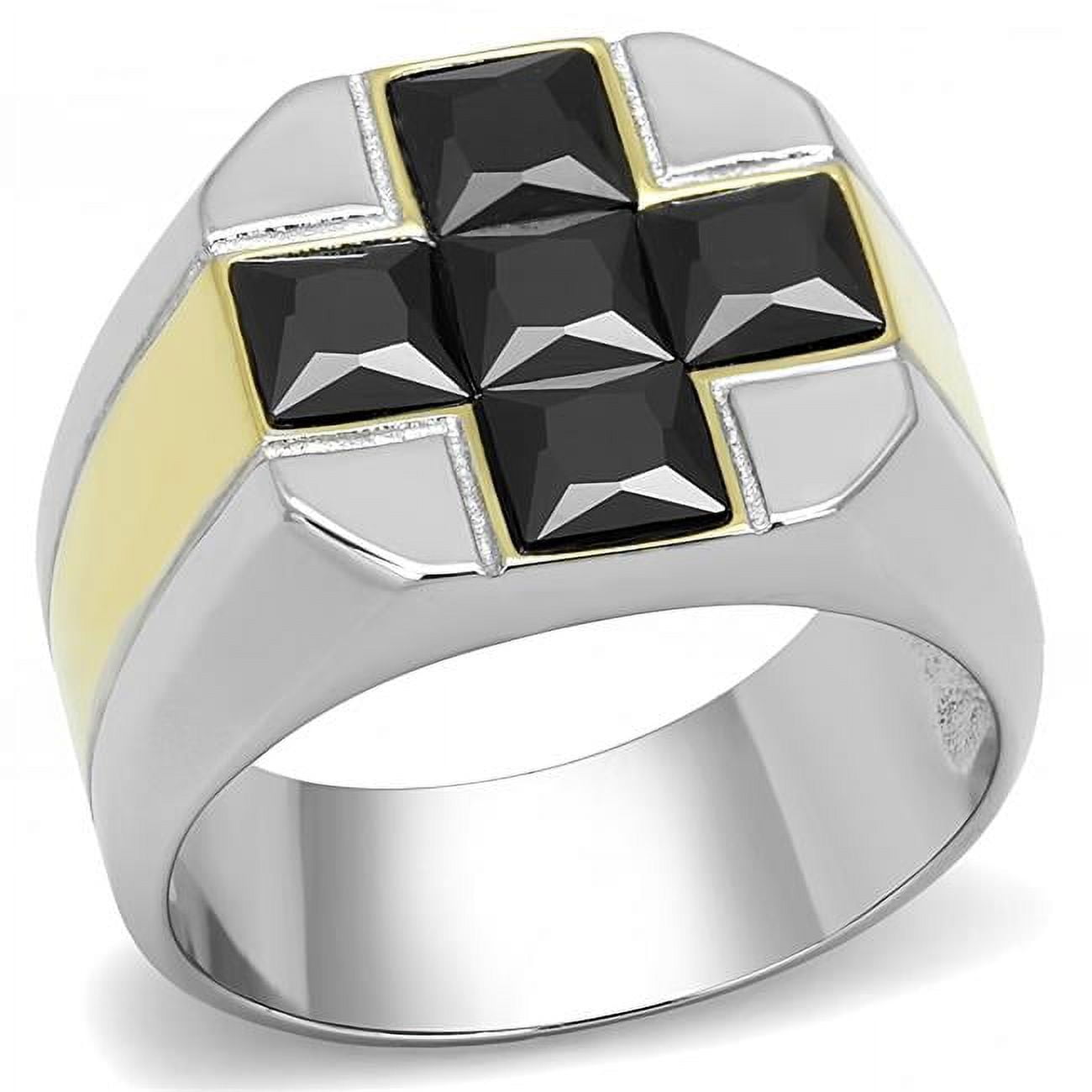 Men Two-Tone IP Gold Stainless Steel Ring with AAA Grade CZ in Black Diamond - Size 8