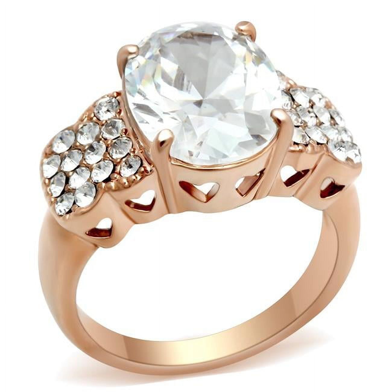 IP Rose Gold Ion Plating Brass Ring with AAA Grade CZ, Clear - Size 5