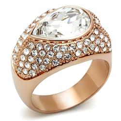 Picture of Alamode GL146-7 IP Rose Gold Ion Plating Brass Ring with Top Grade Crystal, Clear - Size 7