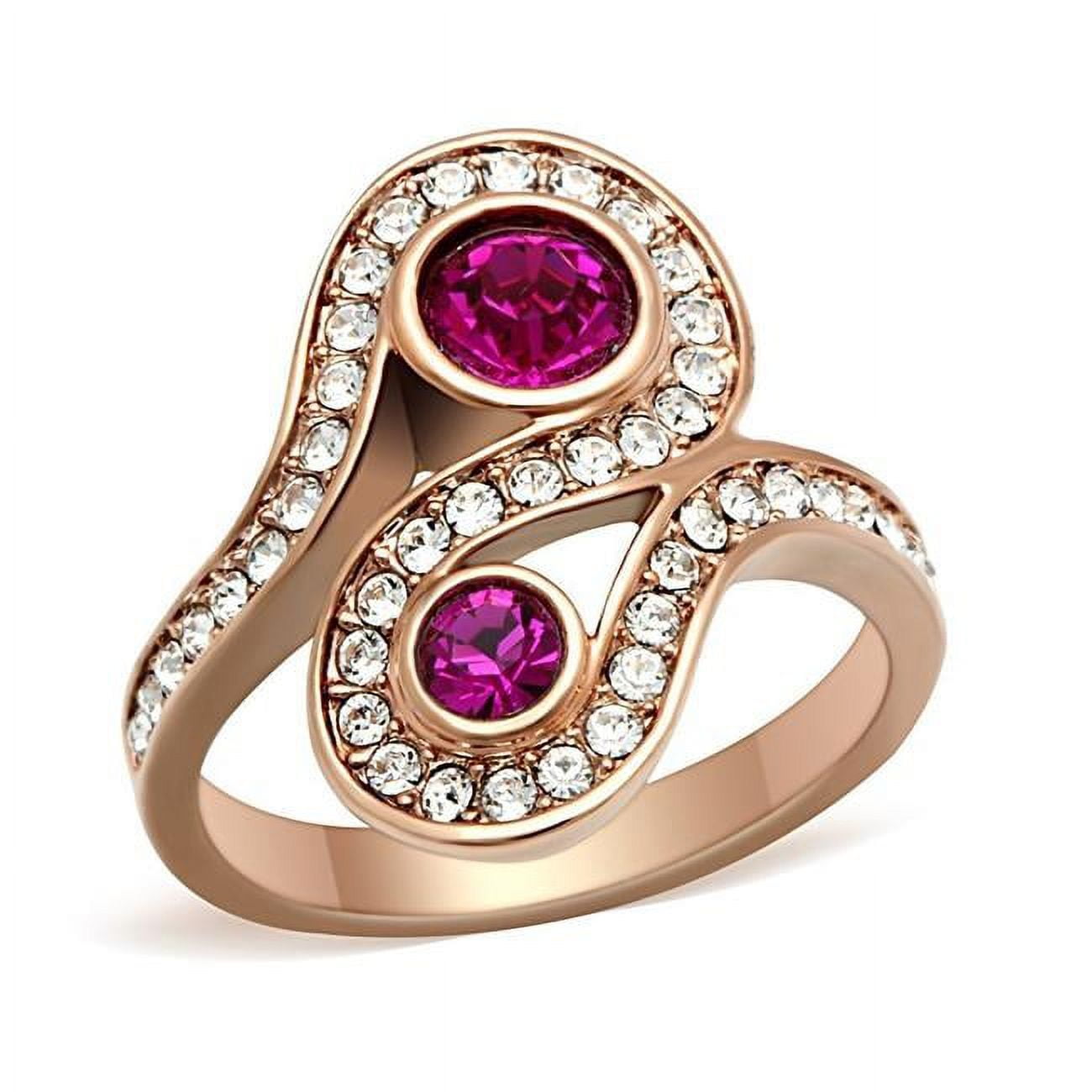 Picture of Alamode GL153-5 IP Rose Gold Ion Plating Brass Ring with Top Grade Crystal, Fuchsia - Size 5