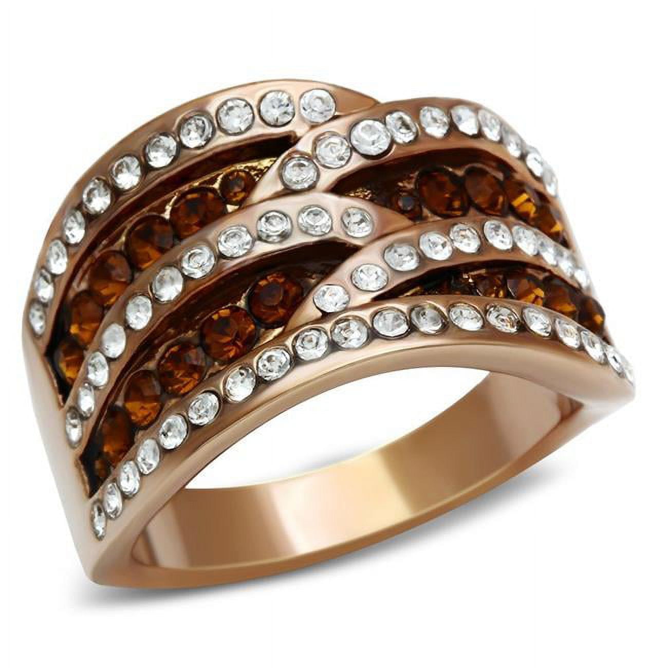 Picture of Alamode GL217-5 IP Rose Gold Ion Plating Brass Ring with Top Grade Crystal, Smoked Quartz - Size 5