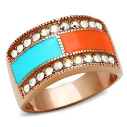IP Rose Gold Ion Plating Brass Ring with Top Grade Crystal, Clear - Size 10