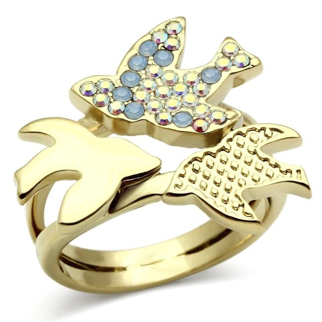 IP Gold Ion Plating Brass Ring with Top Grade Crystal, Multi Color - Size 9