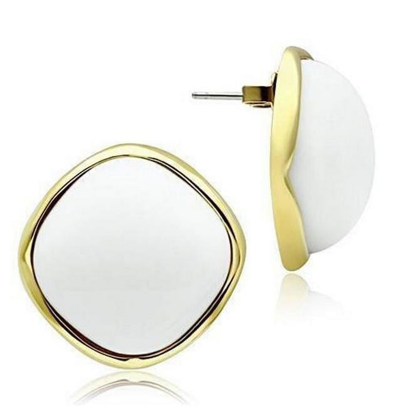 Picture of Alamode GL338 IP Gold Ion Plating Brass Earrings with Synthetic Glass&#44; White