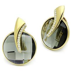 Picture of Alamode GL343 IP Gold Ion Plating Brass Earrings with Synthetic Glass&#44; Black Diamond
