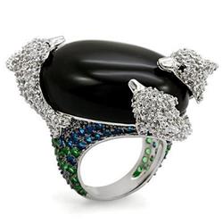 LO1547-9 Rhodium & Ruthenium Brass Ring with AAA Grade CZ, Multi Color - Size 9