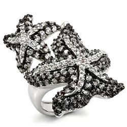 Rhodium & Ruthenium Brass Ring with AAA Grade CZ, Clear - Size 7