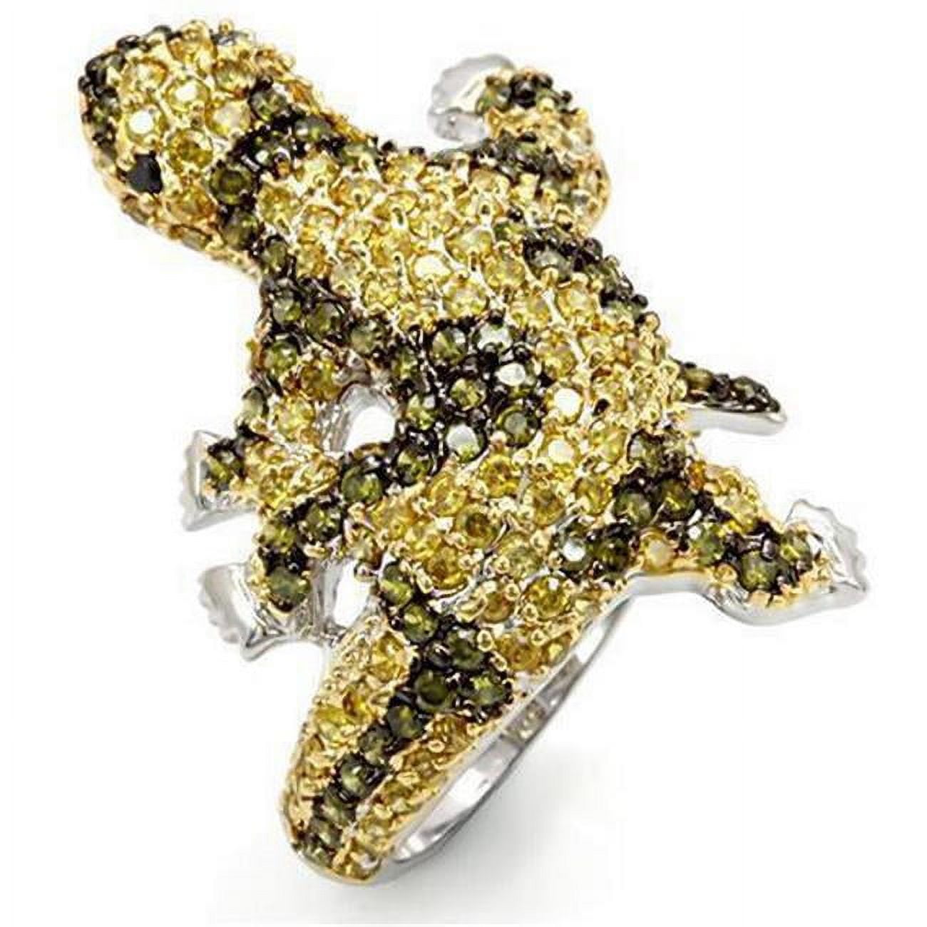Gold & Ruthenium Brass Ring with AAA Grade CZ, Multi Color - Size 8