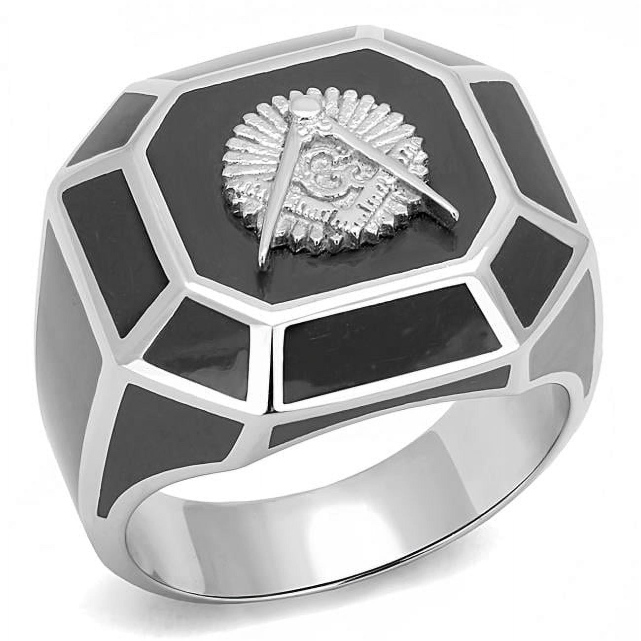 Men High Polished Stainless Steel Ring with Epoxy in Jet - Size 10