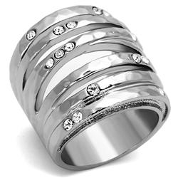 High Polished No Plating Stainless Steel Ring with Top Grade Crystal, Clear - Size 5