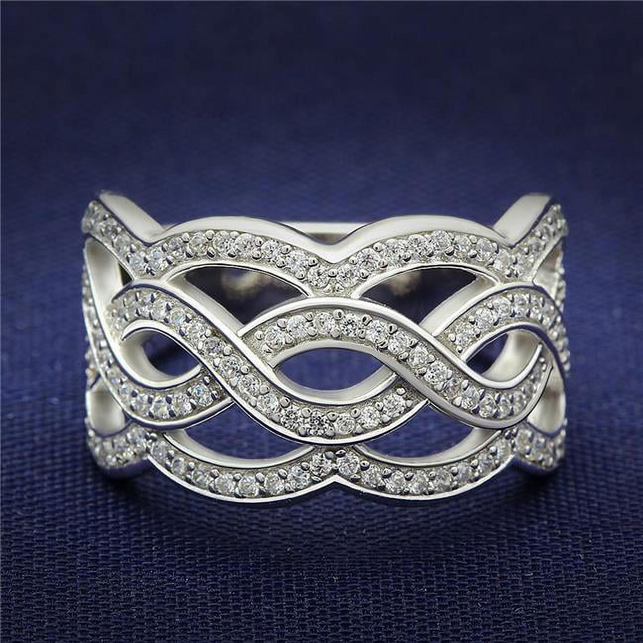 Rhodium 925 Sterling Silver Ring with AAA Grade CZ, Clear - Size 8