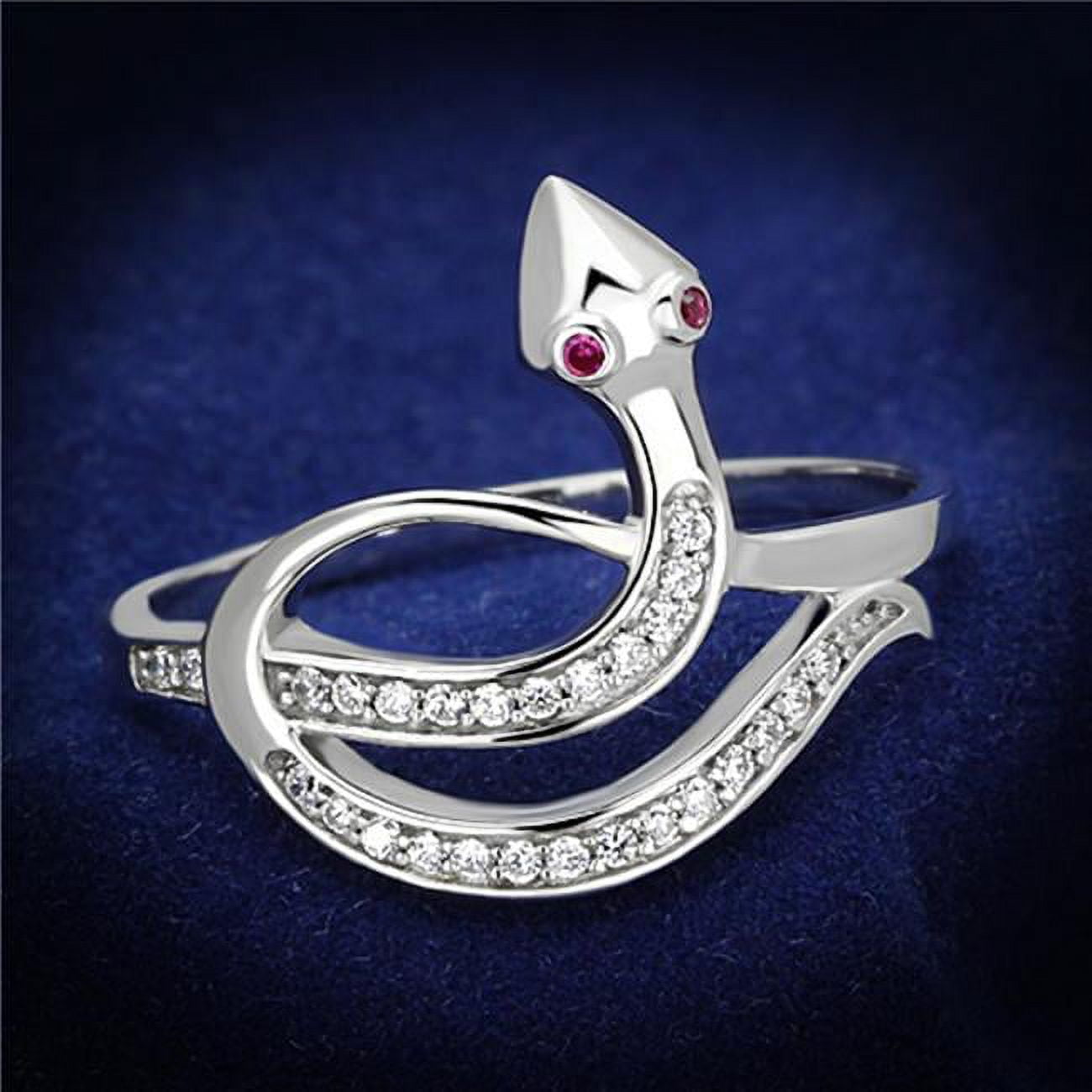TS123-8 Rhodium 925 Sterling Silver Ring with AAA Grade CZ, Ruby - Size 8