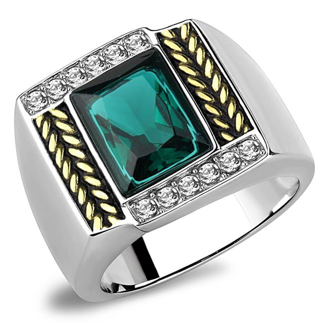 TK3295-10 Men Two-Tone IP Gold Stainless Steel Ring with Synthetic in Blue Zircon - Size 10
