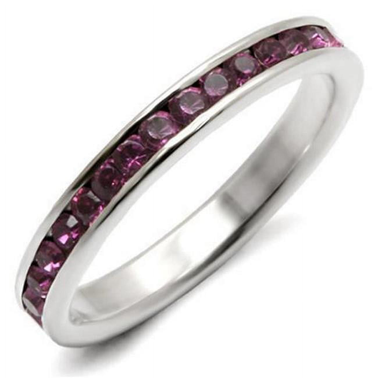 High-Polished 925 Sterling Silver Ring with Top Grade Crystal, Amethyst - Size 8