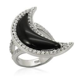 Picture of Alamode LOS202-9 Rhodium 925 Sterling Silver Ring with Synthetic Glass&#44; Jet - Size 9