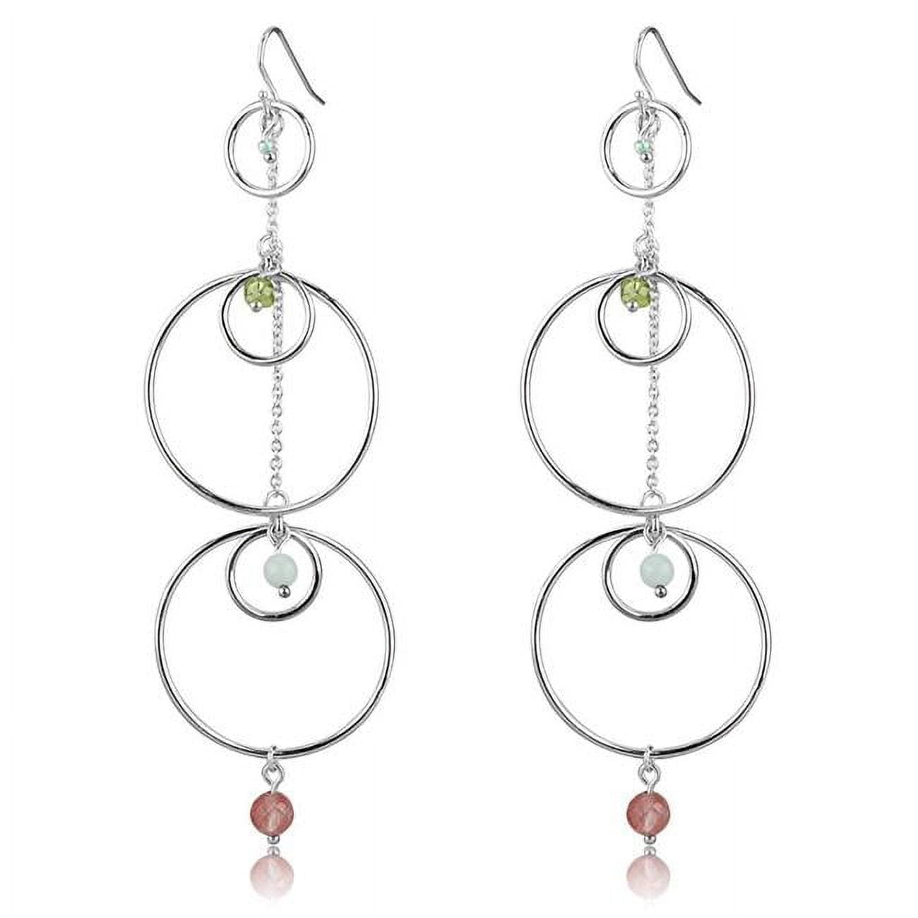 Picture of Alamode LOS789 Silver 925 Sterling Silver Earrings with Synthetic Jade, Multi Color