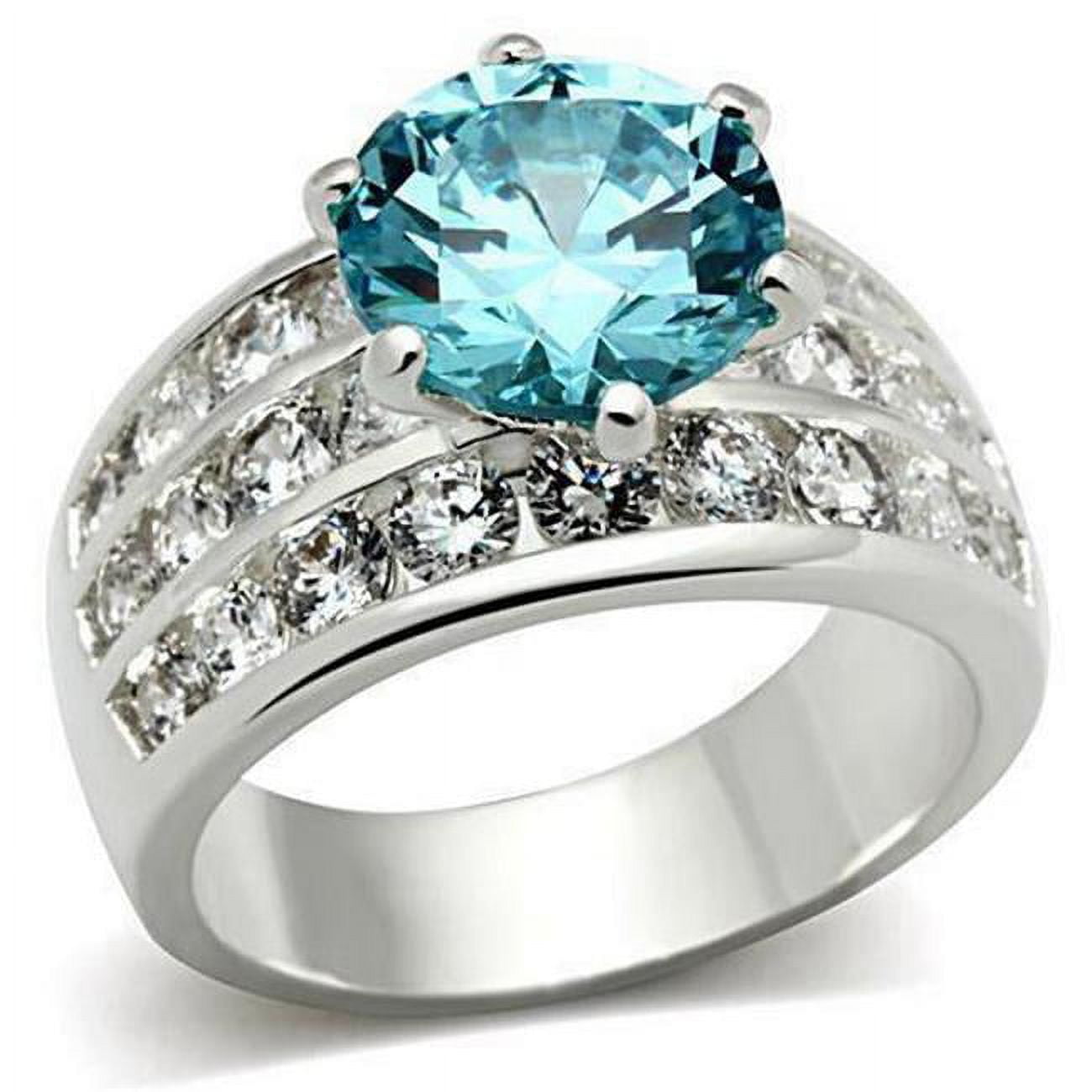 Picture of Alamode SS010-9 Silver 925 Sterling Silver Ring with AAA Grade CZ, Sea Blue - Size 9