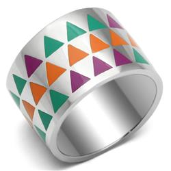 High Polished No Plating Stainless Steel Ring with Epoxy, Multi Color - Size 7