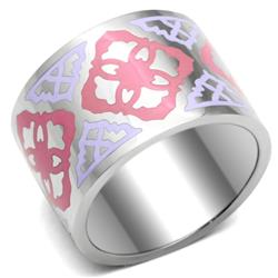 High Polished No Plating Stainless Steel Ring with Epoxy, Multi Color - Size 7