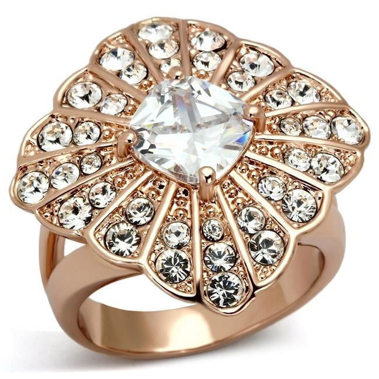 IP Rose Gold Ion Plating Stainless Steel Ring with AAA Grade CZ, Clear - Size 5