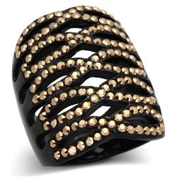 IP Black Ion Plating Stainless Steel Ring with Top Grade Crystal, Metallic Light Gold - Size 7