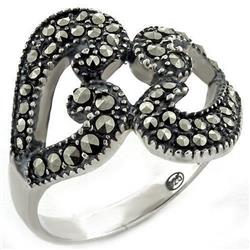 Picture of Alamode LOAS1010-6 High-Polished 925 Sterling Silver Ring with Synthetic Marcasite&#44; Jet - Size 6