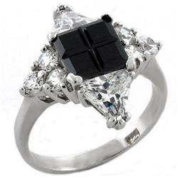 Picture of Alamode LOAS1031-6 Rhodium 925 Sterling Silver Ring with AAA Grade CZ&#44; Jet - Size 6