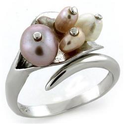 Picture of Alamode LOAS1094-9 Rhodium 925 Sterling Silver Ring with Synthetic Pearl&#44; Multi Color - Size 9