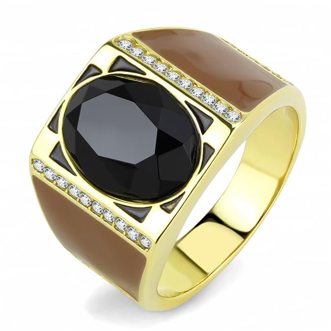 Men IP Gold Stainless Steel Ring with Synthetic in Jet - Size 10