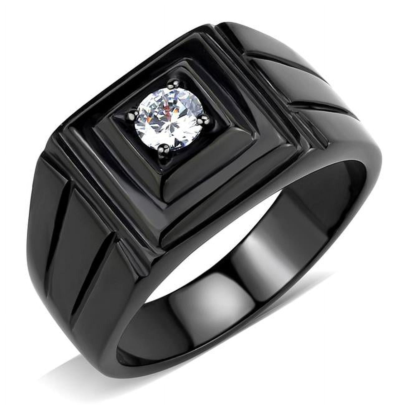 Men IP Black Stainless Steel Ring with AAA Grade CZ in Clear - Size 8
