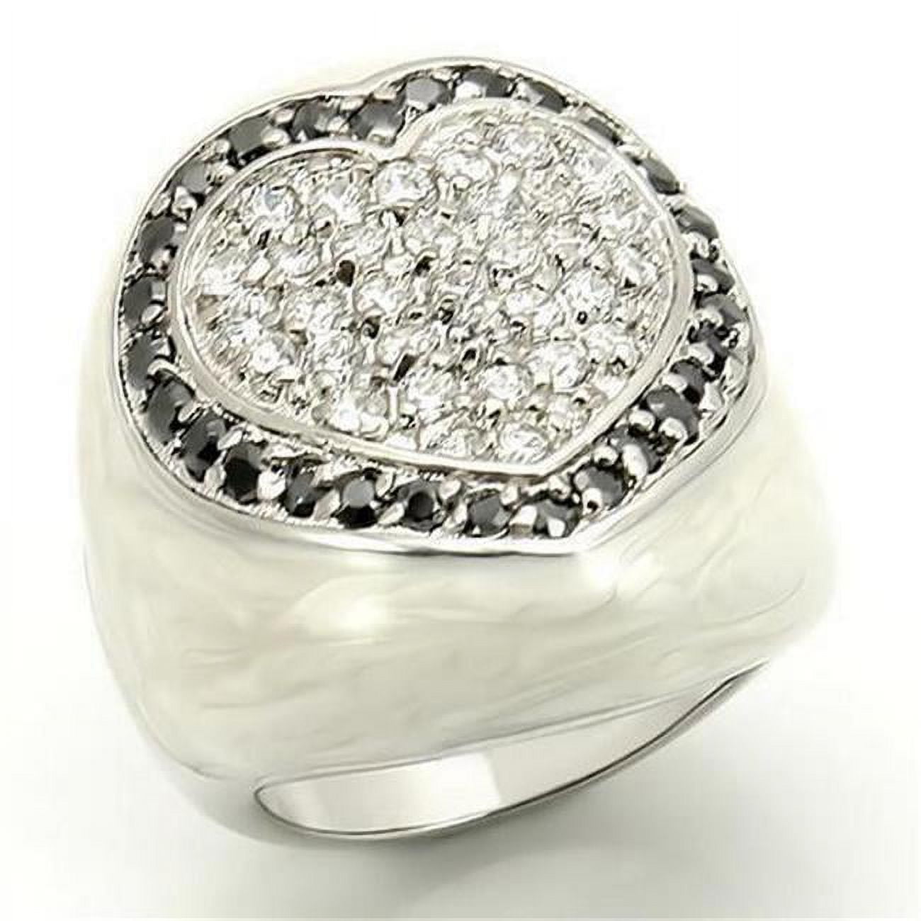 Rhodium 925 Sterling Silver Ring with AAA Grade CZ, Jet - Size 8