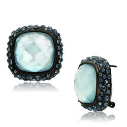 Picture of Alamode VL065 IP Black Ion Plating Brass Earrings with Synthetic Glass, Sea Blue