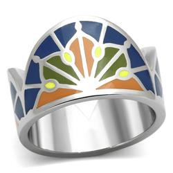 High Polished No Plating Stainless Steel Ring with Epoxy, Multi Color - Size 5