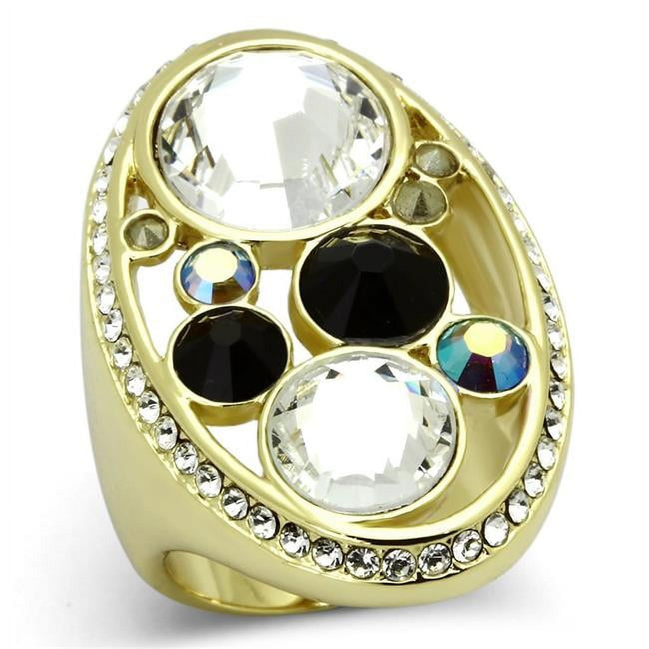 TK857-5 IP Gold Ion Plating Stainless Steel Ring with Top Grade Crystal, Multi Color - Size 5